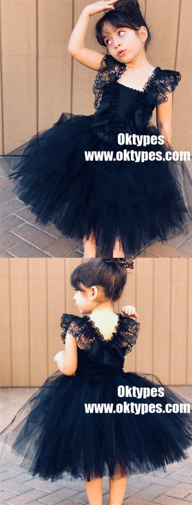 Ball Gown Navy Blue Tulle Flower Girl Dress with Ruffles, TYP0946