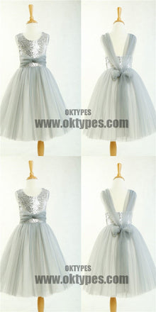 Round Neck Silver Sequin Tulle Pretty Little Girl Dresses For Wedding Party, Flower Girl Dresses, TYP0525