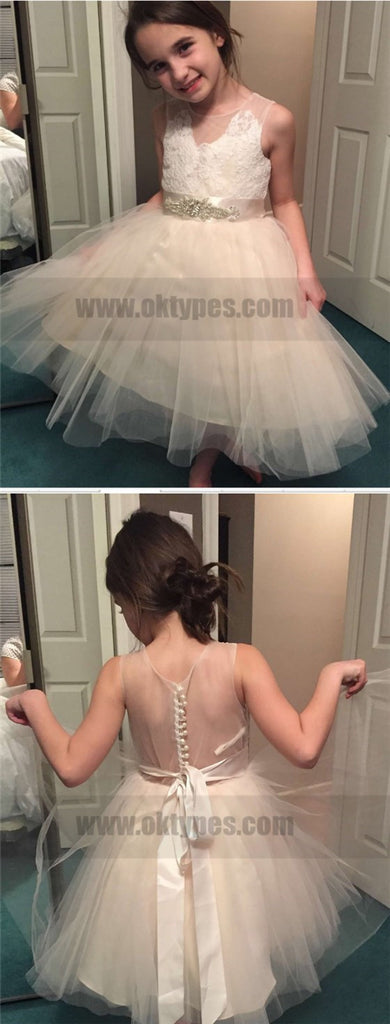 Flower Girl Dress,Tulle Flower Girl Dress,Lace Flower Girl Dresses,Sleeveless Flower Girl Dress With Rhinestone, TYP0741