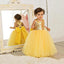 Cute Round Neck Yellow Tulle Sequin Long Cheap Ball Gown Flower Girl Dresses, FGS0009