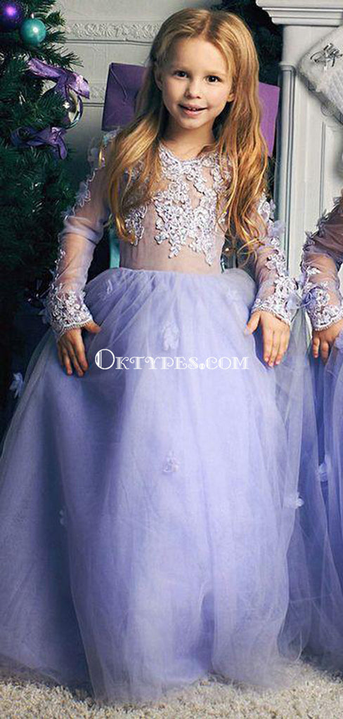 Princess Off Shoulder Long Cheap Chiffon Junior Bridesmaid Flower Girl Dresses, TYP1031