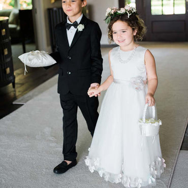 Cute Bateau Sleeveless White Tulle Long Cheap Charming Flower Girl Dresses, FGS0011