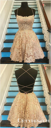 Halter Spaghetti Strap Vintage Lace Applique Homecoming Dresses, TYP2013