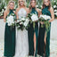 Sheath High Neck Long Cheap Dark Green Bridesmaid Dresses with Split, TYP1367