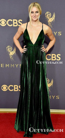 Sexy Deep V-neck Spaghetti Strap Green Elastic Satin A-line Long Cheap Formal Prom Dresses, PDS0015