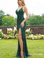 Spaghetti Strap Emerald Green Slit Sheath Sequined Formal Prom Dresses, TYP1745