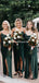 Green Spaghetti Strap Side Slit Mermaid Long Cheap Bridesmaid Dresses, BDS0078
