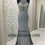 Grey Long Top Beaded Open Back Halter Prom Dresses, Sexy Prom Dresses, TYP0585