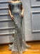 Gray Off The Shoulder Long Cheap Mermaid Prom Dresses With Beaded, TYP1765