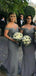 Grey Off-The-Shoulder  Mermaid Long Cheap Bridesmaid Dresses, BDS0071