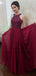 Burgundy Halter Formal Top Beaded Long Chiffon Prom Evening Dresses, TYP1513