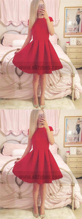 Short Sleeves Simple Cheap Short Red Homecoming Dresses Online, TYP0785