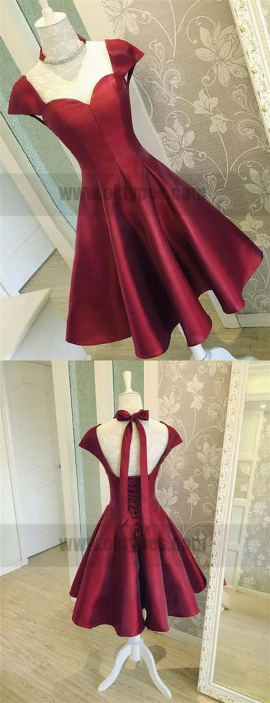 Sexy Backless Cap Sleeves Short Red Homecoming Dresses Online, TYP0821