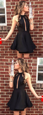 Halter A-Line Sleeveless Short Black Simple Homecoming Dresses Online, TYP1102