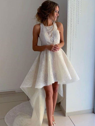 Unique Halter Lace High Low Tulle A-line Cheap Short Homecoming Dresses, HDS0037