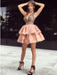 Charming V-neck Pink Backless A-line Cheap Short Homecoming Dresses, HDS0028