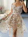 Off-The-Shoulder A-line Lace Appliqued Cheap Short Homecoming Dresses, HDS0034