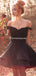 Cute Off Shoulder Layered Black Satin Short Homecoming Dresses, TYP1961
