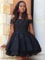 Off-The-Shoulder Black Tulle A-line Cheap Short Homecoming Dresses, HDS0030