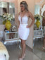 Elegant Illusion Neck White Lace Cheap Short Homecoming Dresses, HDS0013