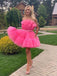 Strapless Rose Pink Tulle Short Homecoming Dresses, HDS0044