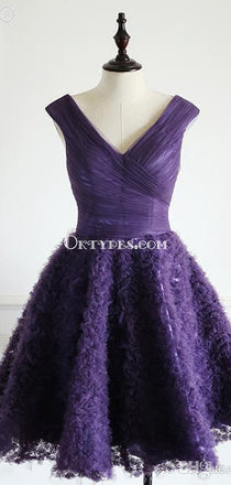Purple V-neck Tulle Homecoming Dresses, Special Design For 2017 Homecoming, TYP0511