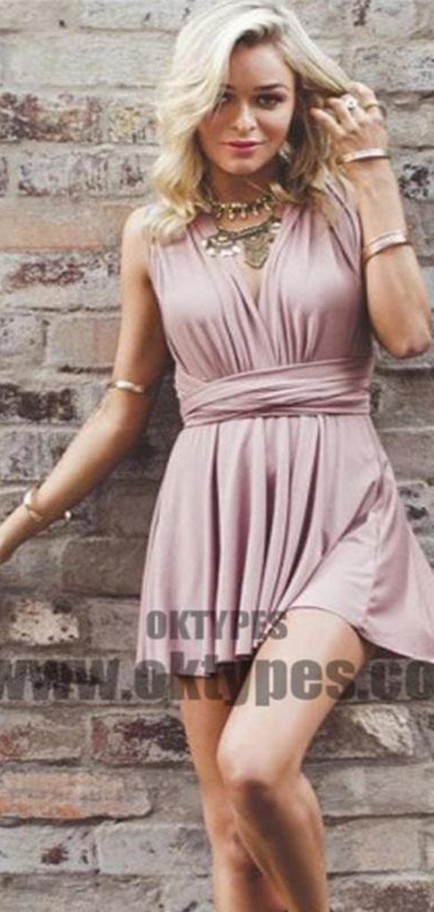 Simple V Neck Dusty Pink Short Homecoming Dresses Under 100, TYP0616