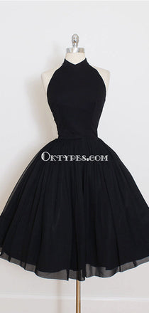 Black Halter Simple Cheap Short Homecoming Dresses 2018, CM547