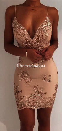 Spaghetti Straps V Neck Mermaid Tight Homecoming Dresses 2018, TYP0614