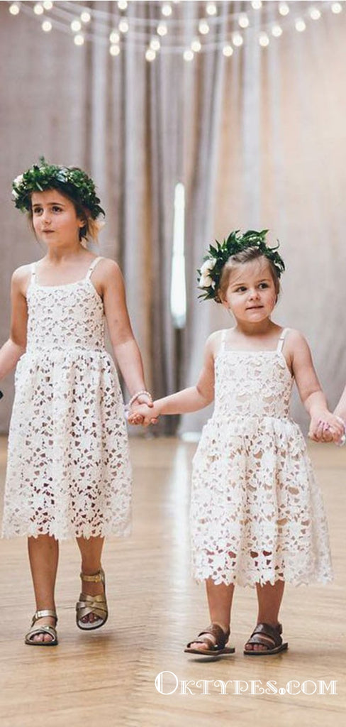 Charming Spaghetti Straps Keen-length Lace Flower Girl Dresses for Wedding Party, TYP1951