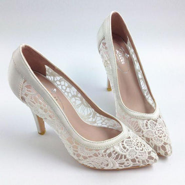 Sexy See Through High Heels Pointed Toe Lace  Wedding Bridal Shoes, S001