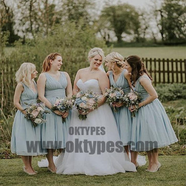 Newest Spaghetti Strap V-neck Chiffon Skirt Bridesmaid Dresses, TYP0590