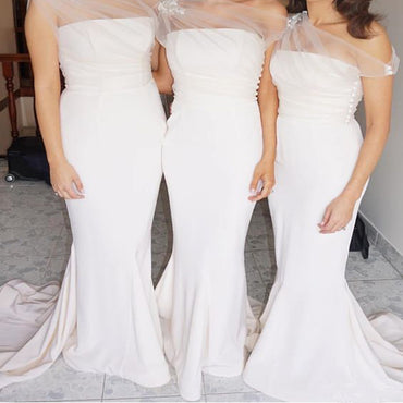 Mermaid One Shoulder Long Light Pink Cheap Bridesmaid Dress with Appliques, TYP0993