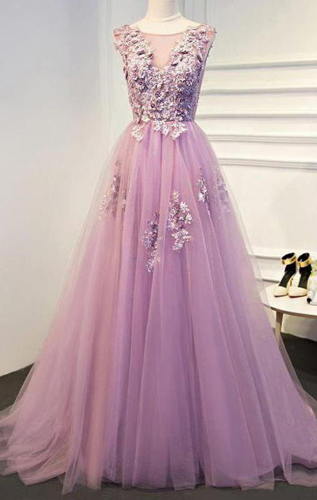 Chic  A-line Scoop Long Cheap Lilac Prom Dresses/Evening Dresses, TYP1343