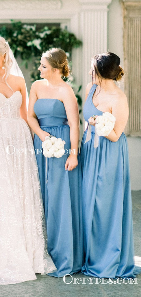 Mismatched Blue Charming Pretty Satin Chiffon Long Cheap A-line Wedding Pary Bridesmaid Dresses, TYP2073