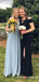 Fashion Black V Neck Slim Line Side Slit Satin Bridesmaid Dresses, TYP1876