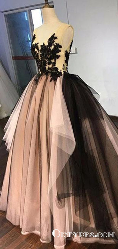 Unique Sleeveless V Back  Lace Applique Evening Dresses Prom Dresses, TYP1788
