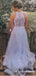 Jewel Neck Appliques Lavender Long Cheap Prom Dresses, TYP1892