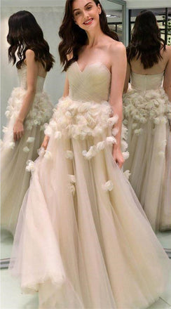 Elegant Sweetheart long Cheap Prom Dresses With Handmade Flowers, TYP1430
