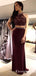 Two Piece Sheath Backless Burgundy Long Cheap Prom Dresses With Beaded, TYP1893