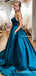 Newest A-Line Chic Scoop Criss Cross Straps Long Simple Long Cheap Satin Prom Dresses with Pockets, PDS0031