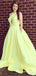 Elegant Yellow Halter Long Cheap Satin Prom Dresses, TYP1797