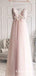 Pink Tulle Spaghetti Straps Appliques Evening  Long Prom Dresses, TYP1743