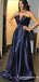 A-Line Sweetheart Sleeveless Ruched Dark Blue Long Prom Dresses, TYP1637