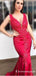 Mermaid V-Neck Lace Appliques Long Cheap Red Prom Dresses, TYP1794