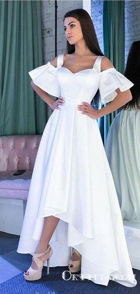 Unique Off The Shoulder White High Low Prom Dresses, TYP1770