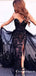 Mermaid Sweetheart Split Front Detachable Train Black Lace Prom Dresses, TYP1849