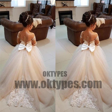 Sweet Flower Girl Long Sleeve Lace applique Dress, Cute Flower Girl Dress, TYP0692