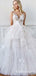 Romantic A-Line V Neck Open Back Tiered White Tulle Long Wedding Dresses, TYP1947