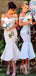 Elegant Off-The-Shoulder Lace Appliqued Mermaid Tea-length Cheap Bridesmaid Dresses, BDS0014